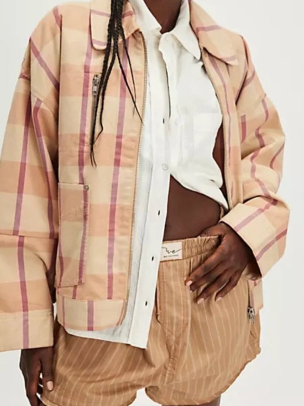 NWT We The Free Sally Canvas Jacket Beige Pink Plaid XS $168